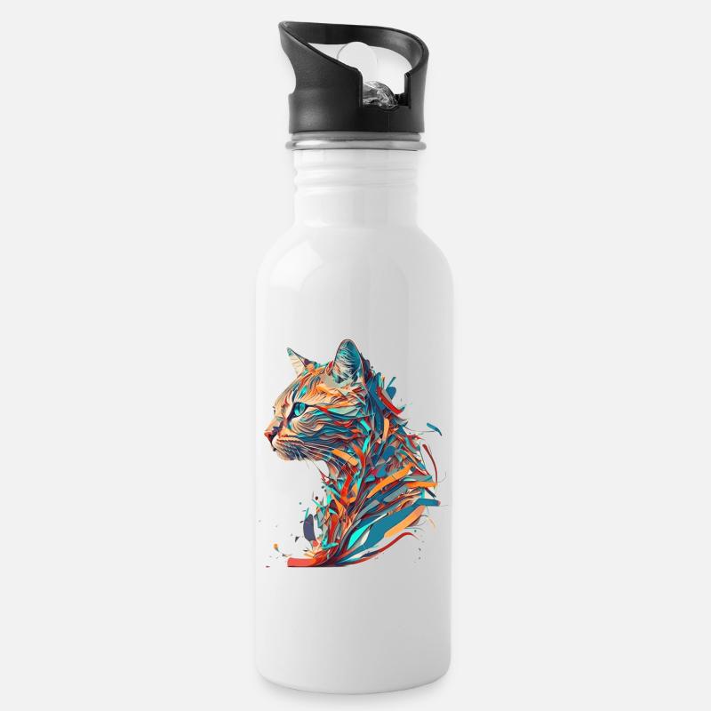 Farbenfrohe Vector Katze für Katzenfreunde - Trinkflasche mit integriertem Trinkhalm - Weiß