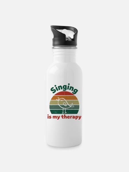 Singing is my therapy! retro dunkel - Trinkflasche mit integriertem Trinkhalm - Weiß