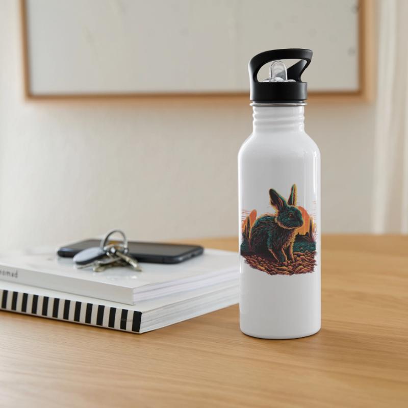 Rabbit Synthwave Sunset Gift Water bottle with straw