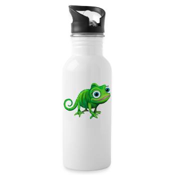 Chameleon green colorful and funny - Water bottle with straw - white - Right