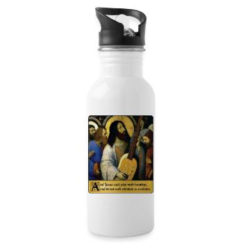 Jesus lehrt Bass spielen - Trinkflasche mit integriertem Trinkhalm - Weiß - Rechts