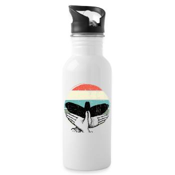 Silhouette rétro de l’oiseau couchant de soleil - Gourde avec paille intégrée - blanc - Droite