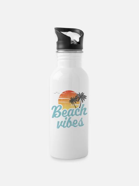 Strand-Vibes - Trinkflasche mit integriertem Trinkhalm - Weiß