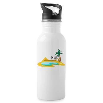 Hase in der Wüste - Trinkflasche mit integriertem Trinkhalm - Weiß - Rechts