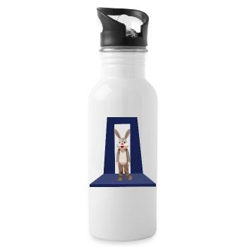 Hase mit roter Nase auf dem Model Laufsteg Podium - Trinkflasche mit integriertem Trinkhalm - Weiß - Rechts