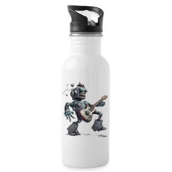 Roboter mit Gitarre - Trinkflasche mit integriertem Trinkhalm - Weiß - Rechts