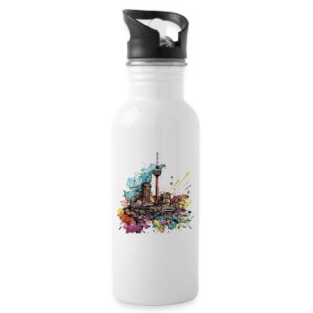 Berlin Germany City Skyline Splash Cartoon - Water bottle with straw - white - Right