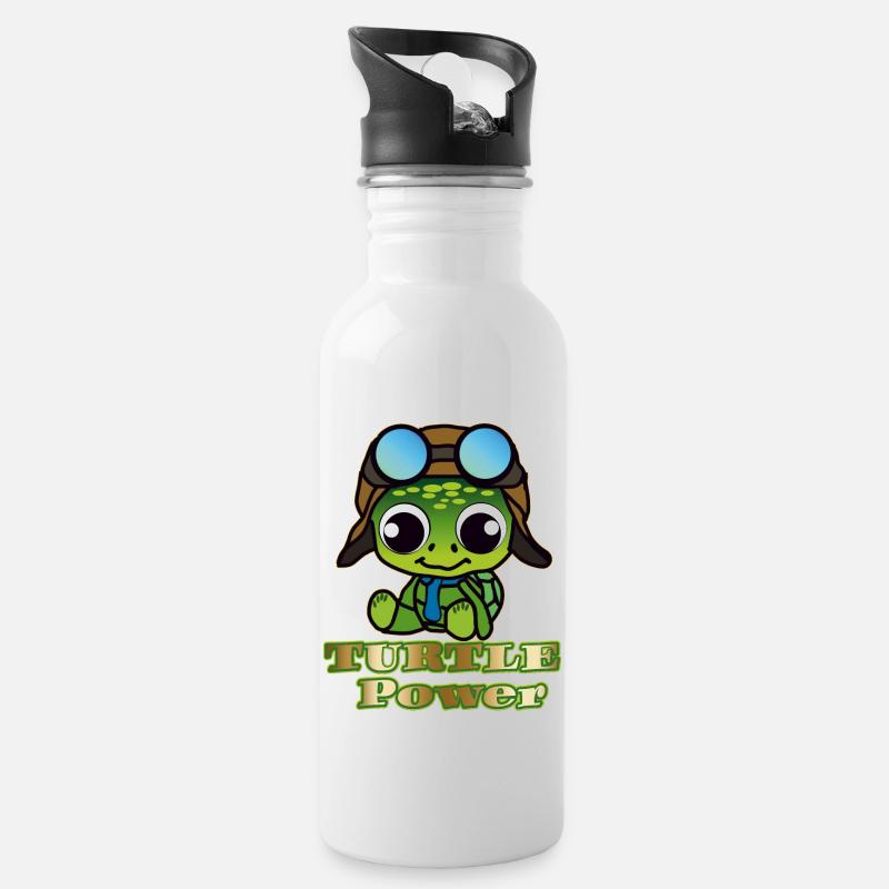 Turtle Power - Trinkflasche mit integriertem Trinkhalm - Weiß