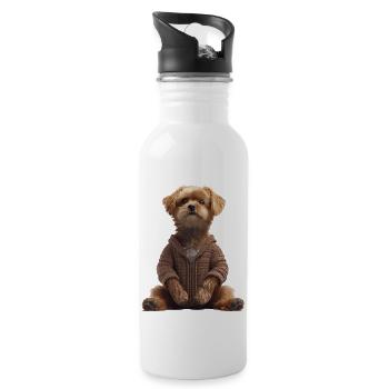 Cute dog meditates and does yoga for animal lover - Water bottle with straw - white - Right