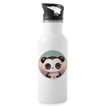 niedlicher Panda Bär mit einer Kirschblüte - Trinkflasche mit integriertem Trinkhalm - Weiß - Rechts