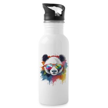 Ikko the bespectacled panda - Water bottle with straw - white - Right