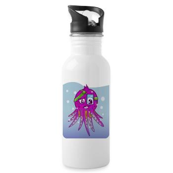 Niedlicher rosa Oktopus - Trinkflasche mit integriertem Trinkhalm - Weiß - Rechts