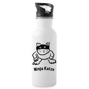 Ninja Katze - Coole Strichzeichnung - Trinkflasche mit integriertem Trinkhalm - Weiß - Rechts
