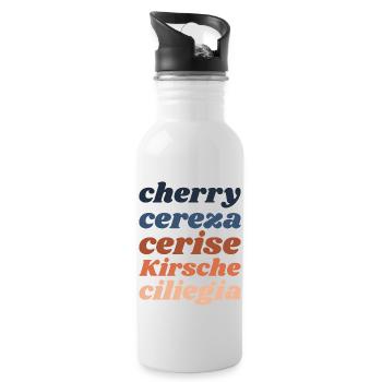 "Cherry" - lettering in 5 languages - Water bottle with straw - white - Right