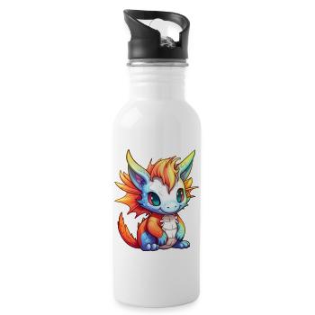 Dragon Kawaii Drawing - Water bottle with straw - white - Right