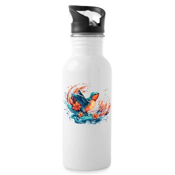 Oiseau explosion de fleurs - Gourde avec paille intégrée - blanc - Droite