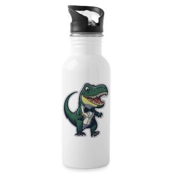 T-Rex in ATuxedo T-Rex im Anzug - Trinkflasche mit integriertem Trinkhalm - Weiß - Rechts