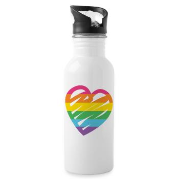 LGBTQ Rainbow Heart - Water bottle with straw - white - Right