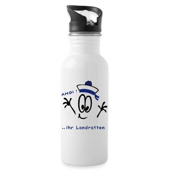 Ahoi ihr Landratten, Matrose - Trinkflasche mit integriertem Trinkhalm - Weiß - Rechts