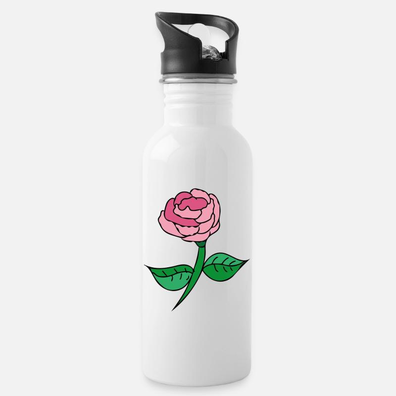 Pink Rose - Water bottle with straw - white