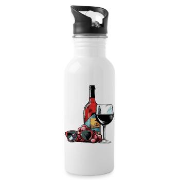 Bottle of wine and glasses - Water bottle with straw - white - Right