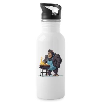 Grillen Grilla Griller Gorilla BBQ Lustig Humor - Trinkflasche mit integriertem Trinkhalm - Weiß - Rechts