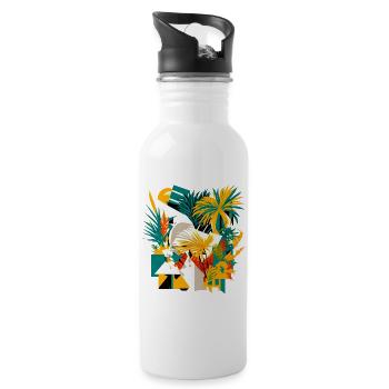 Palm trees and flowers from a cubic point of view - Water bottle with straw - white - Right