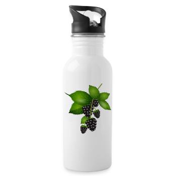 bright dark purple blackberries with leaves - Water bottle with straw - white - Right