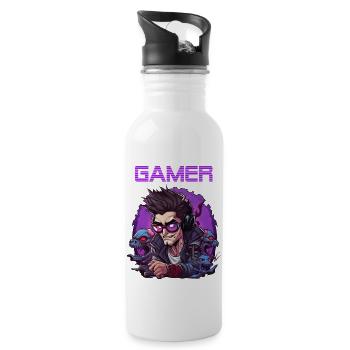Gamer - Trinkflasche mit integriertem Trinkhalm - Weiß - Rechts