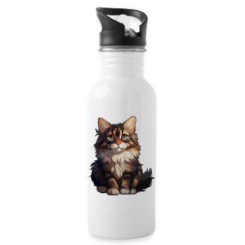 Maine Coon Cat - Water bottle with straw - white - Right