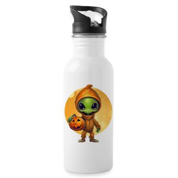 Alien & Pumpkin: Halloween Sunset - Water bottle with straw - white - Right