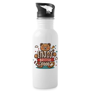Enjoy British Food - British Food Day Typography - Water bottle with straw - white - Right