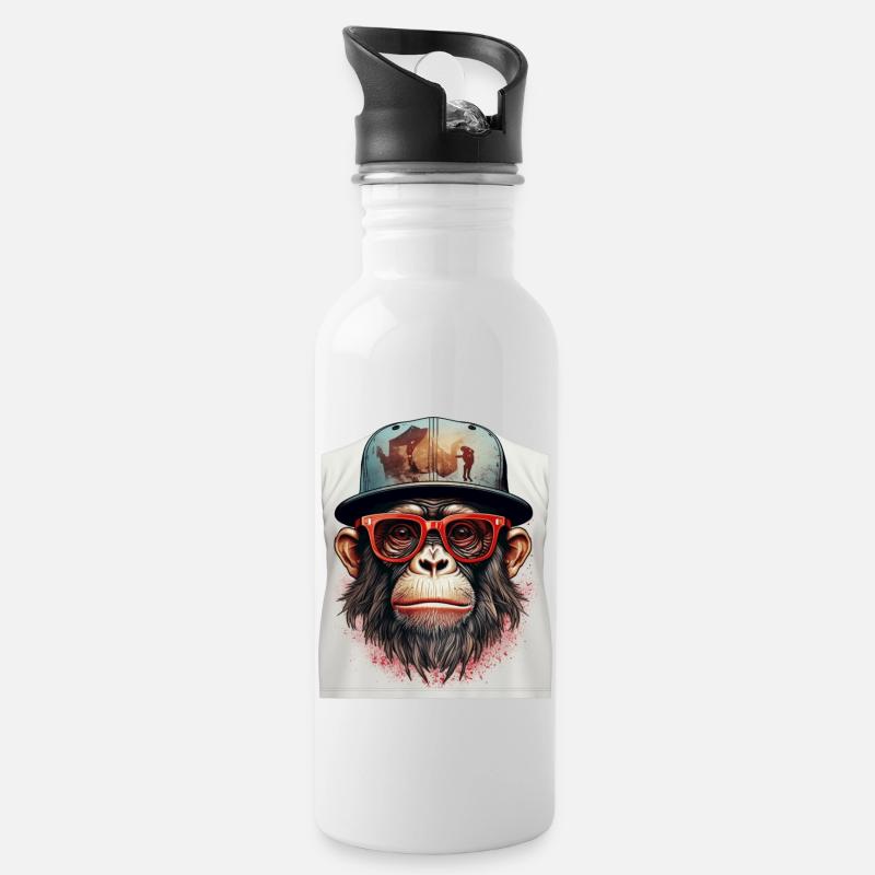 Monkey Geek - Water bottle with straw - white