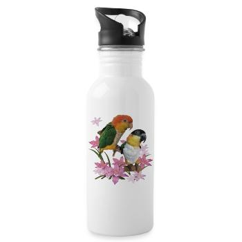 Der orangeköpfige Caique - Trinkflasche mit integriertem Trinkhalm - Weiß - Rechts