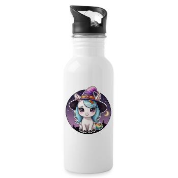 Halloween - niedliches Einhorn Mädchen Zauberhut - Trinkflasche mit integriertem Trinkhalm - Weiß - Rechts