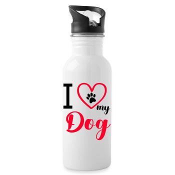 i love my dog - Water bottle with straw - white - Right