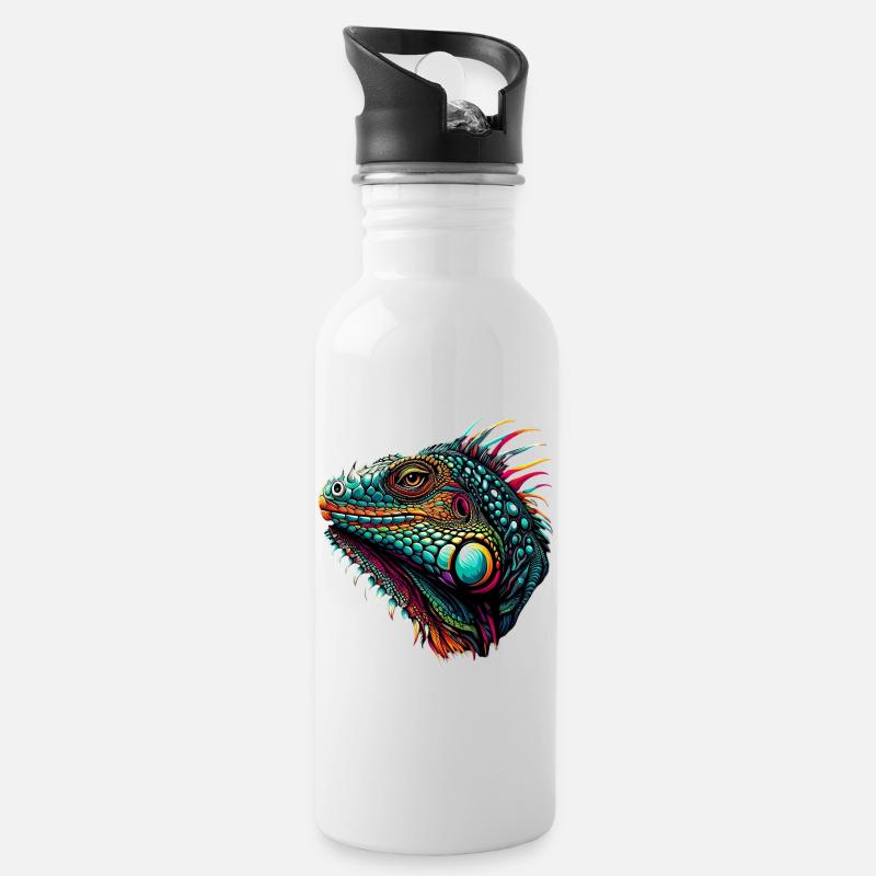 Leguan - Trinkflasche mit integriertem Trinkhalm - Weiß