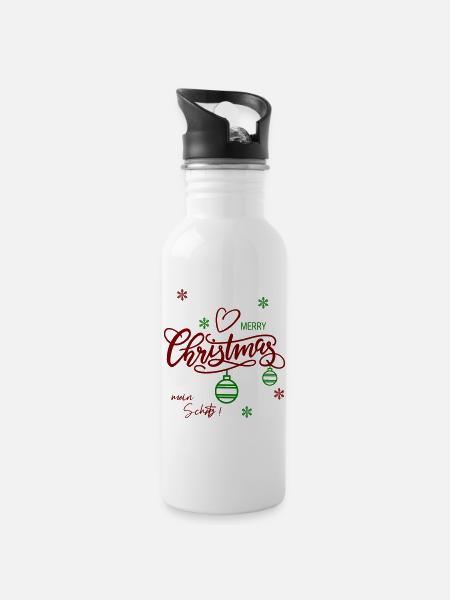 Merry Christmas - Trinkflasche mit integriertem Trinkhalm - Weiß