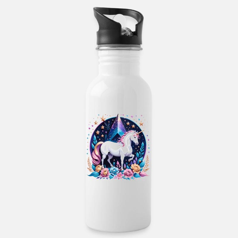 Einhorn - Trinkflasche mit integriertem Trinkhalm - Weiß