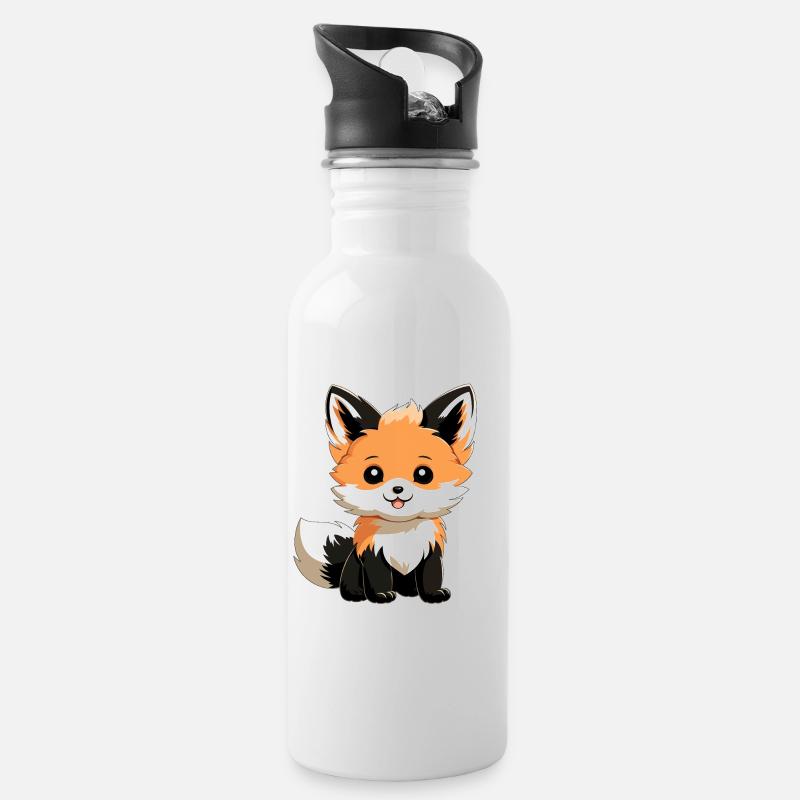 Cute Fox - Water bottle with straw - white