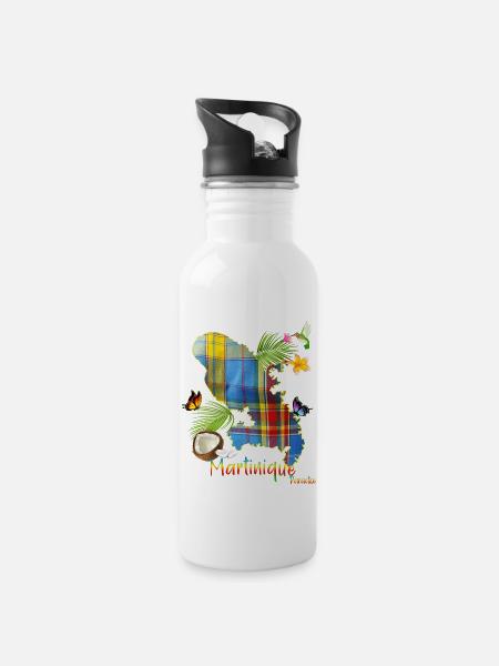 Martinique Madras Tropical Colibri - Gourde avec paille intégrée - blanc