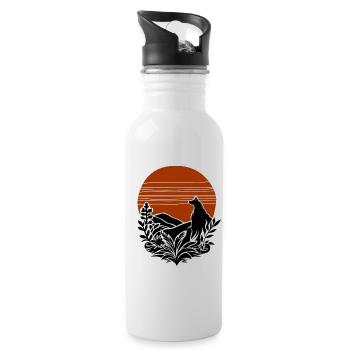 vintage wolf - Trinkflasche mit integriertem Trinkhalm - Weiß - Rechts