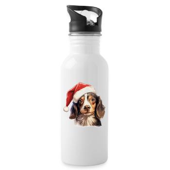 Chien Noël Père Noël chapeau joyeux dogmes laide - Gourde avec paille intégrée - blanc - Droite