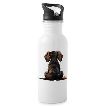 Dackel - Trinkflasche mit integriertem Trinkhalm - Weiß - Rechts
