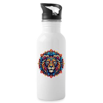 Lion décoré de mandalas - Gourde avec paille intégrée - blanc - Droite