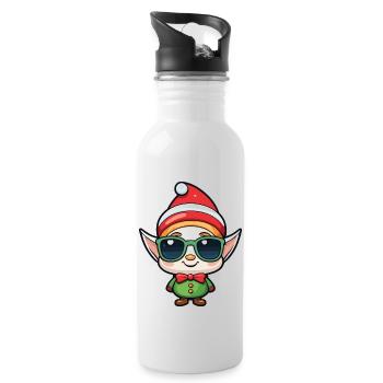 Elf Christmas Drawing - Water bottle with straw - white - Right