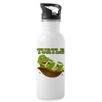 Playful Turtle in Happy Shell - Water bottle with straw - white - Right