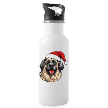 Leonberger Dog Christmas Portrait Xmas - Water bottle with straw - white - Right