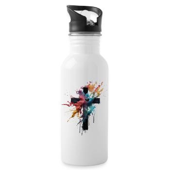 Kreuz Design Christen & Orthodox Christentum - Trinkflasche mit integriertem Trinkhalm - Weiß - Rechts