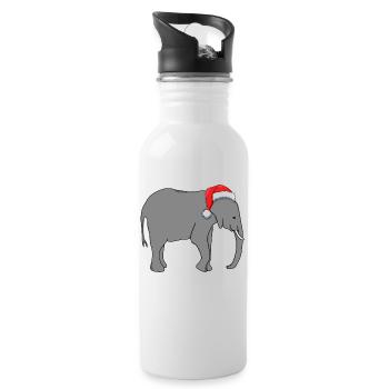 Elephant with Santa hat - Water bottle with straw - white - Right